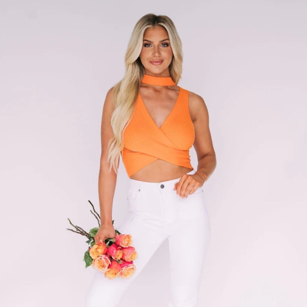 Orange Criss Cross Crop Top - Picture 2 of 4